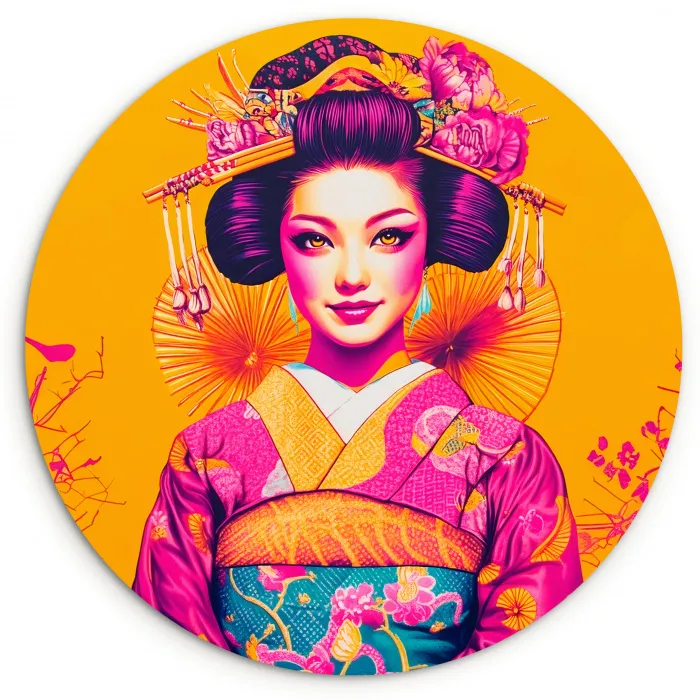 Bloemen - Vrouw - Kimono - Roze Wandcirkel plexiglas klein -3d