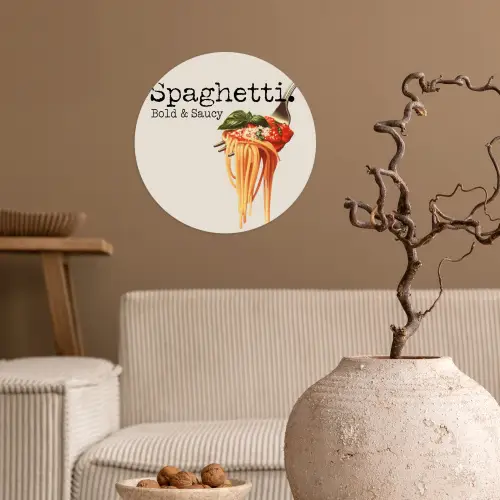 Spaghetti - tomatensaus - Parmezaanse kaas Wandcirkel behangsticker klein -sfeer1