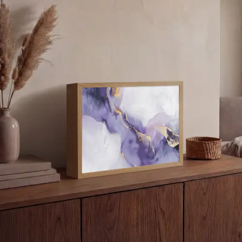 Paars - Modern - Marmer - Abstract Light Box met batterij (Wandlamp) middel -sfeer2