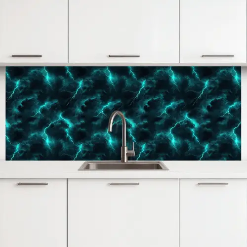 Turquoise - Bliksem  - Wolken keuken achterwand 2 middel 871 -3d
