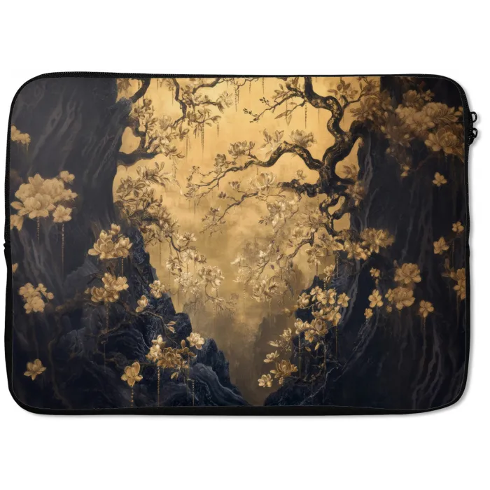 Bloemen - Takken - Goud - Sierlijk laptophoes neopreen klein -zkaufland3dotto
