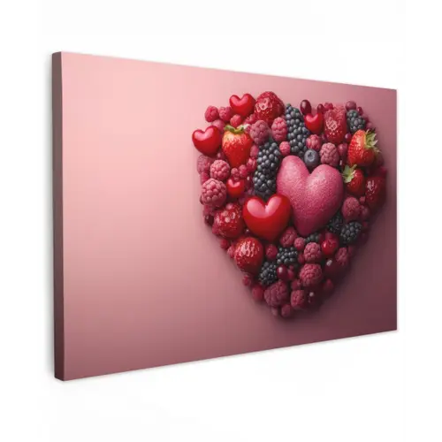 Fruit - Hartjes - Aardbeien - Frambozen - Bosbessen canvas 2cm klein -z3d