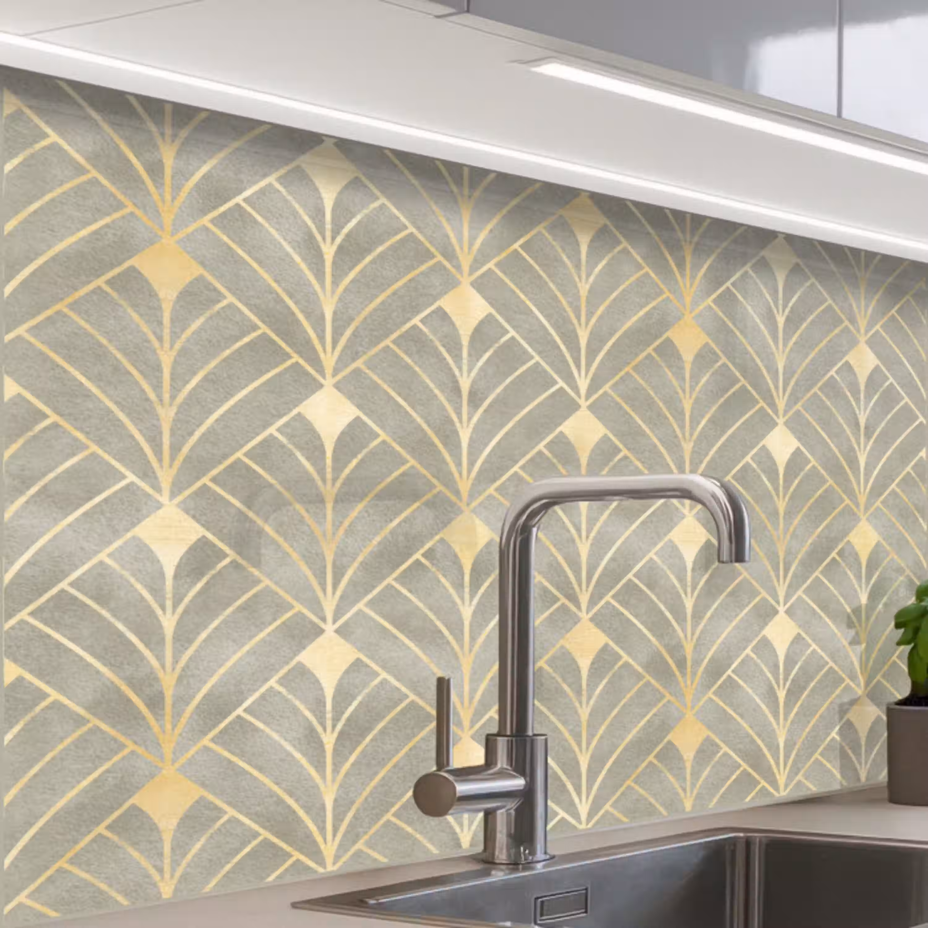 Elegant - Symbool - Goud - Grijsgroen keuken achterwand 2 middel 865 -zzzz3d_schuin