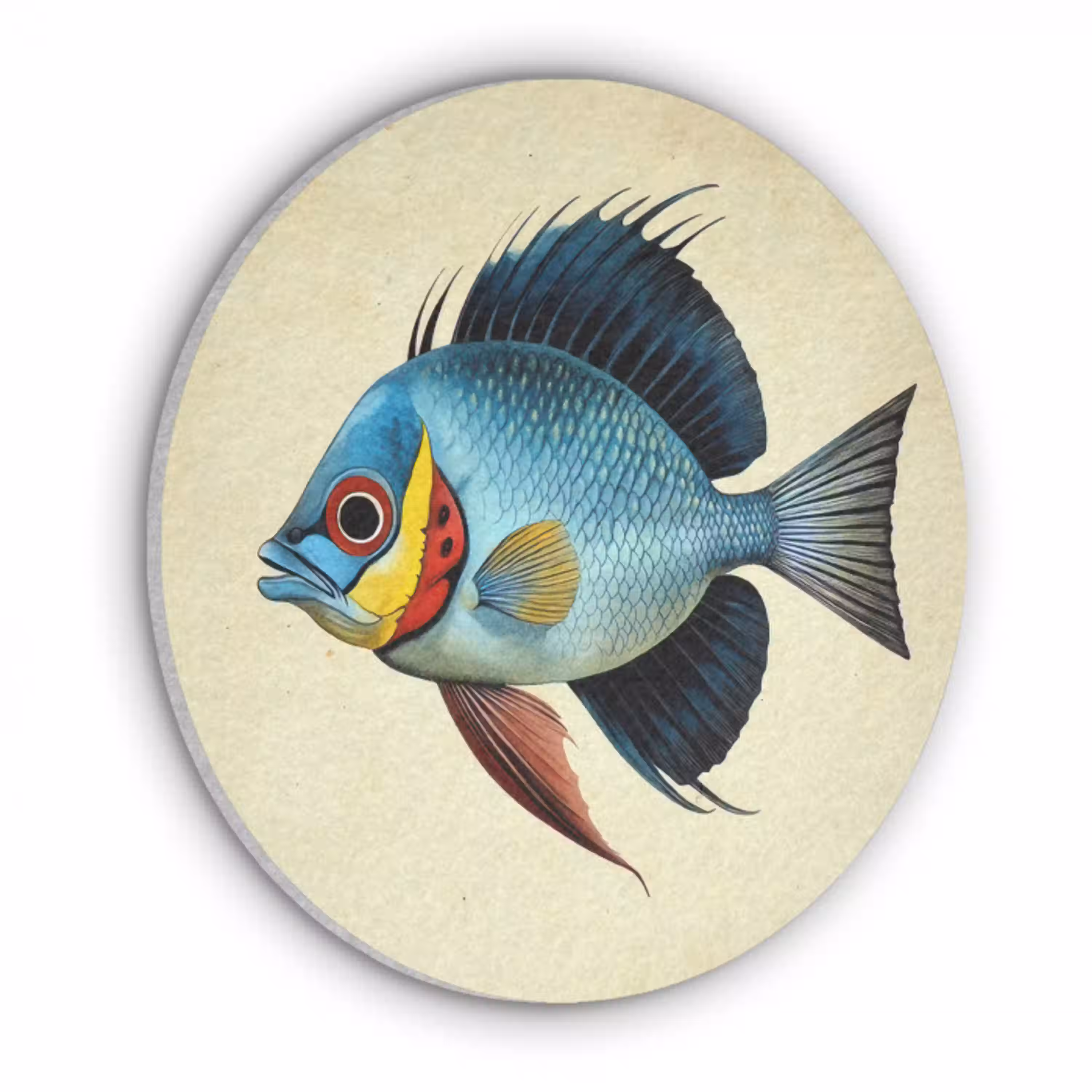 Blauw - Kieuwen - Vis - Illustratie Akoestische PET Vilt - Rond klein -3d