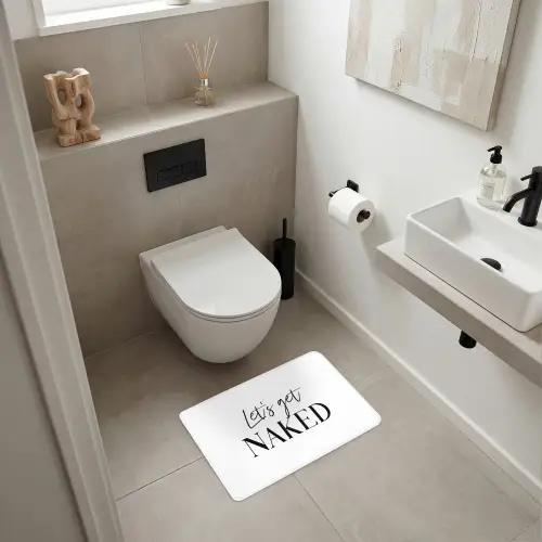 Quotes - Let's get naked - Wit - Spreuk WCmat klein -sfeer1