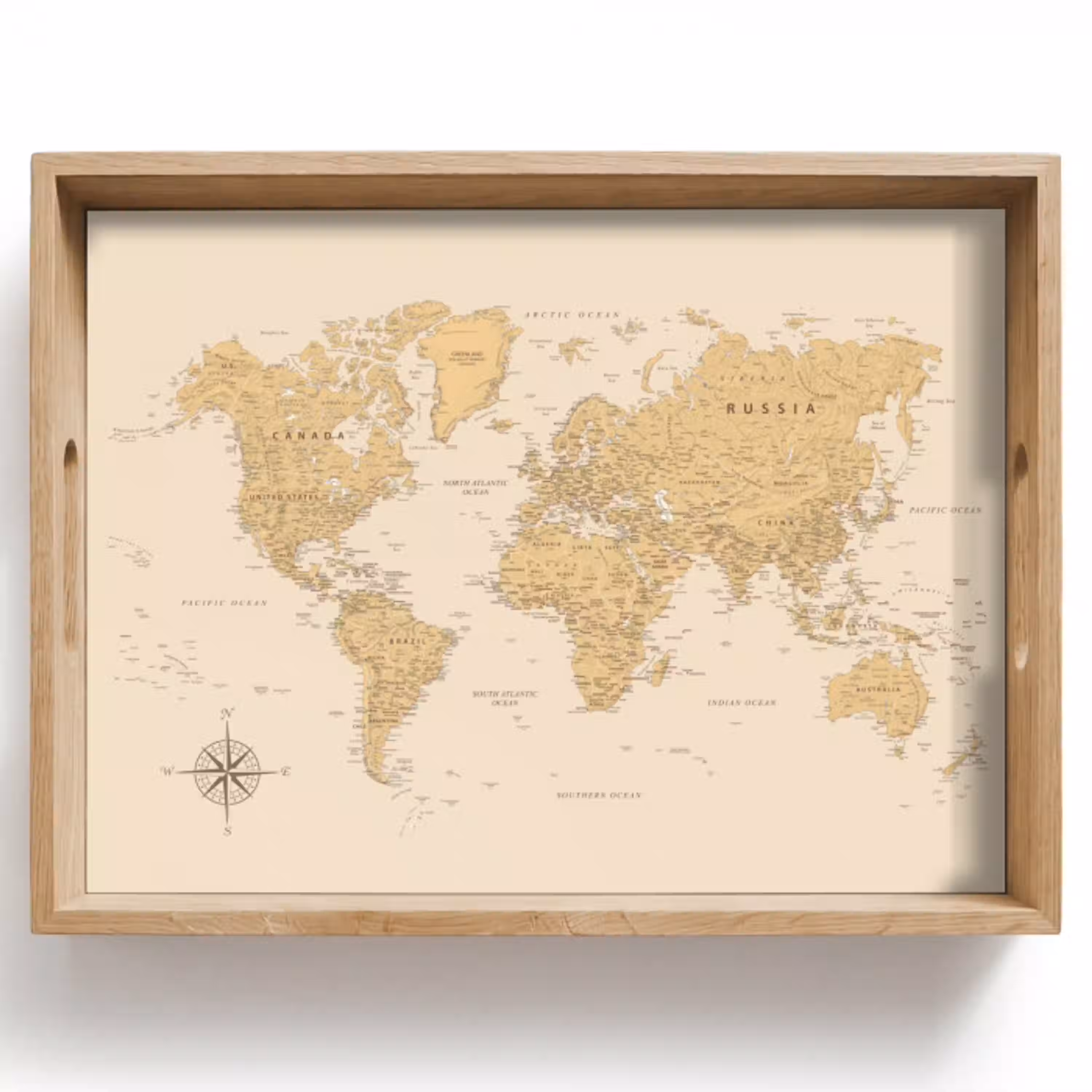 Wereldkaart - Realistisch - Beige Dienblad Rechthoek middel -z3d_shopping