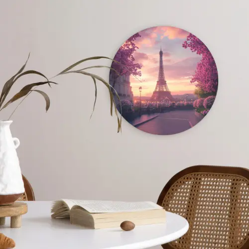 Eiffeltoren - Parijs - Roze Wandcirkel plexiglas klein -sfeer4