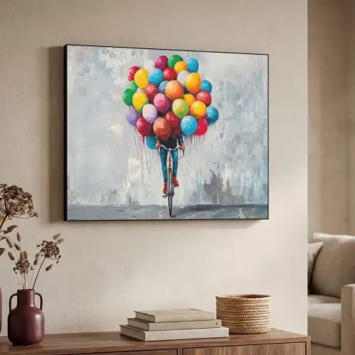 Balonnen - Street art - Vintage Textielframe zwart klein -sfeer3