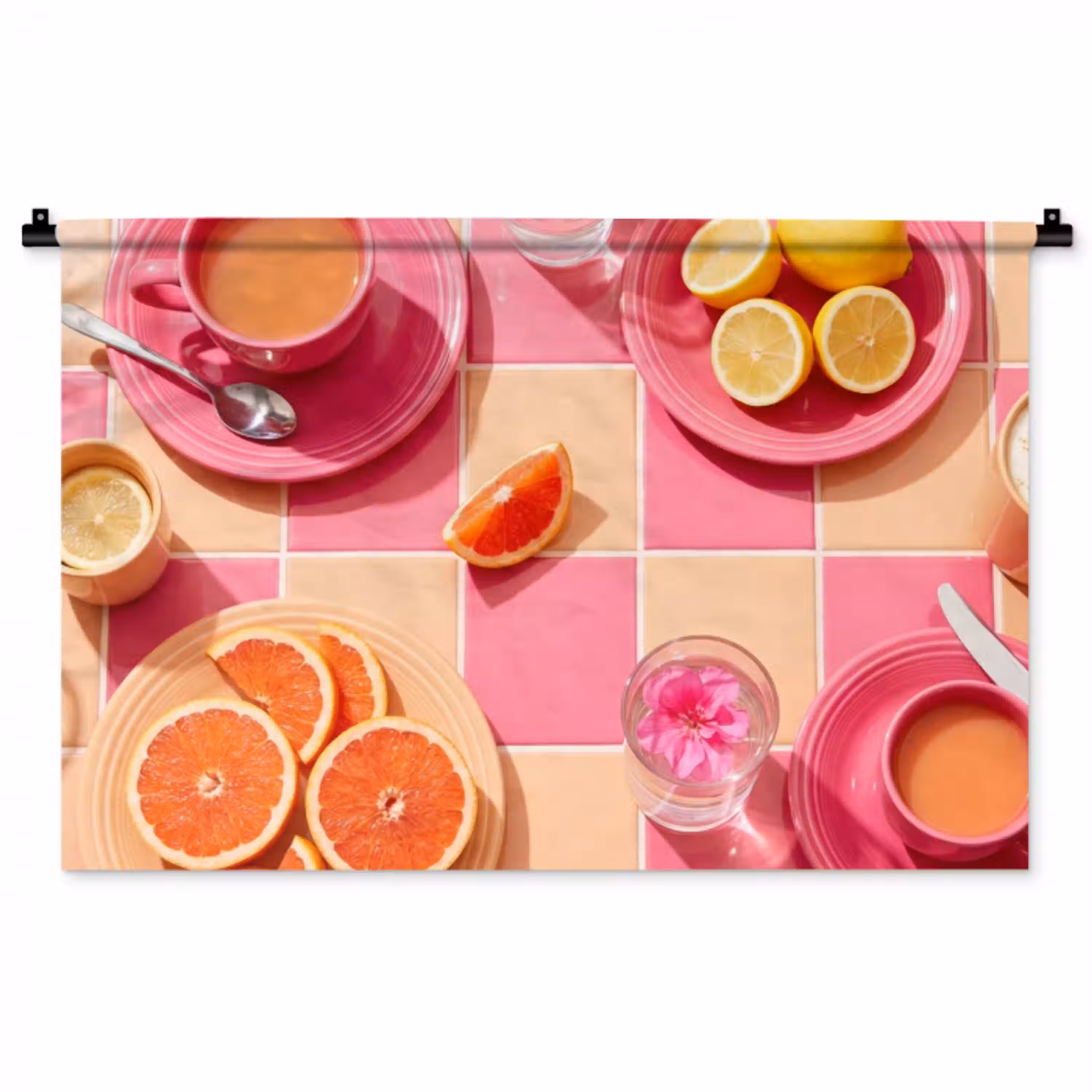 Eten - Citrusvruchten - Stillevens - Roze - Oranje Wandkleed katoen middel -zz3d