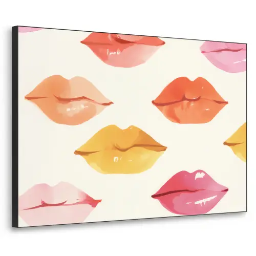 Lippen - Kleurrijk - Glanzend Textielframe zwart klein -3d