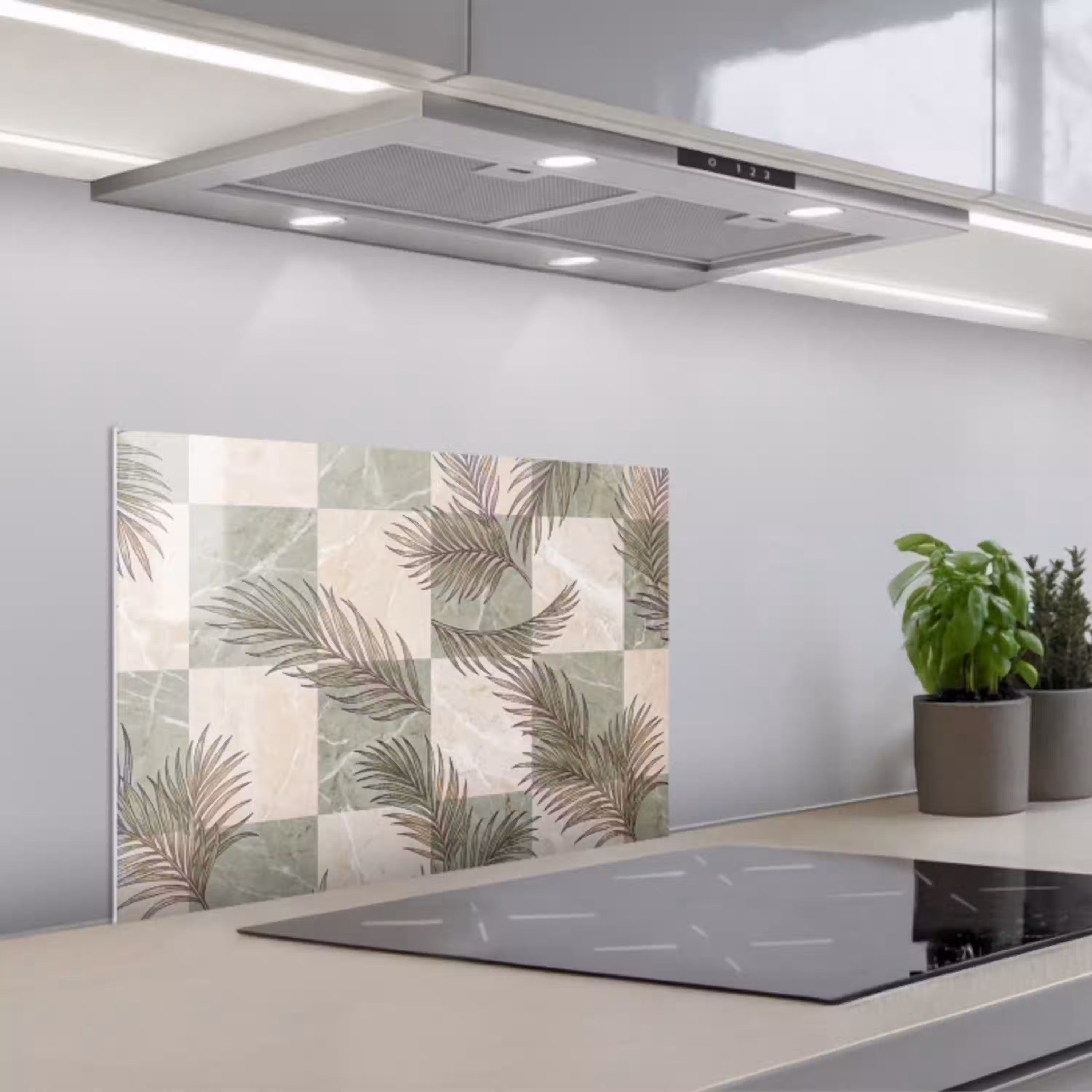 Planten - Bladeren - Marmer - Modern - Groen keuken achterwand spatscherm klein -3d_schuin