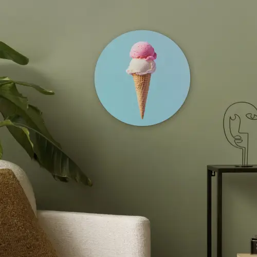 Bolletjes - Schepijs - Hoorntje - Blauw Akoestische PET Vilt - Rond klein -sfeer2