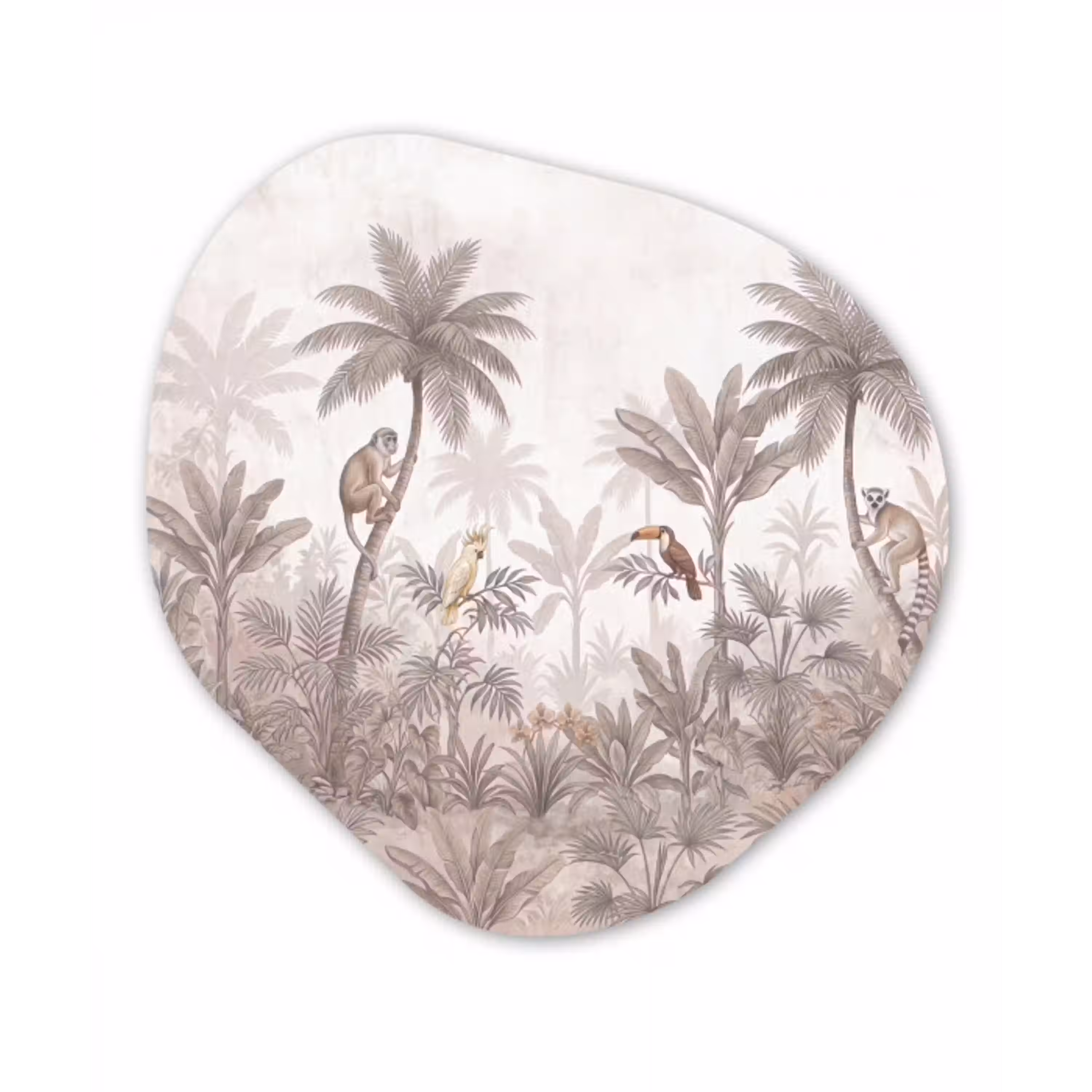 Jungle - Dieren - Palmbomen Wandcirkel Organisch Aluminium middel -3d