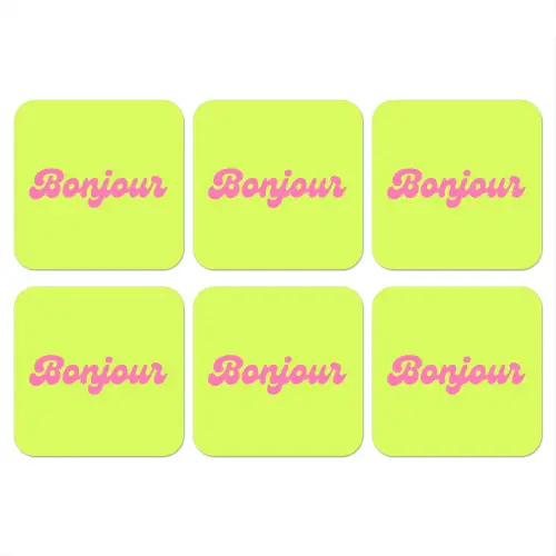 Groen - Roze bonjour - Retro onderzetter kurk middel -3d