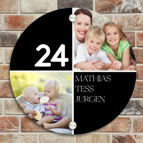 Familieportret strak zwart - Klassiek Naambord Rond klein -sfeer2