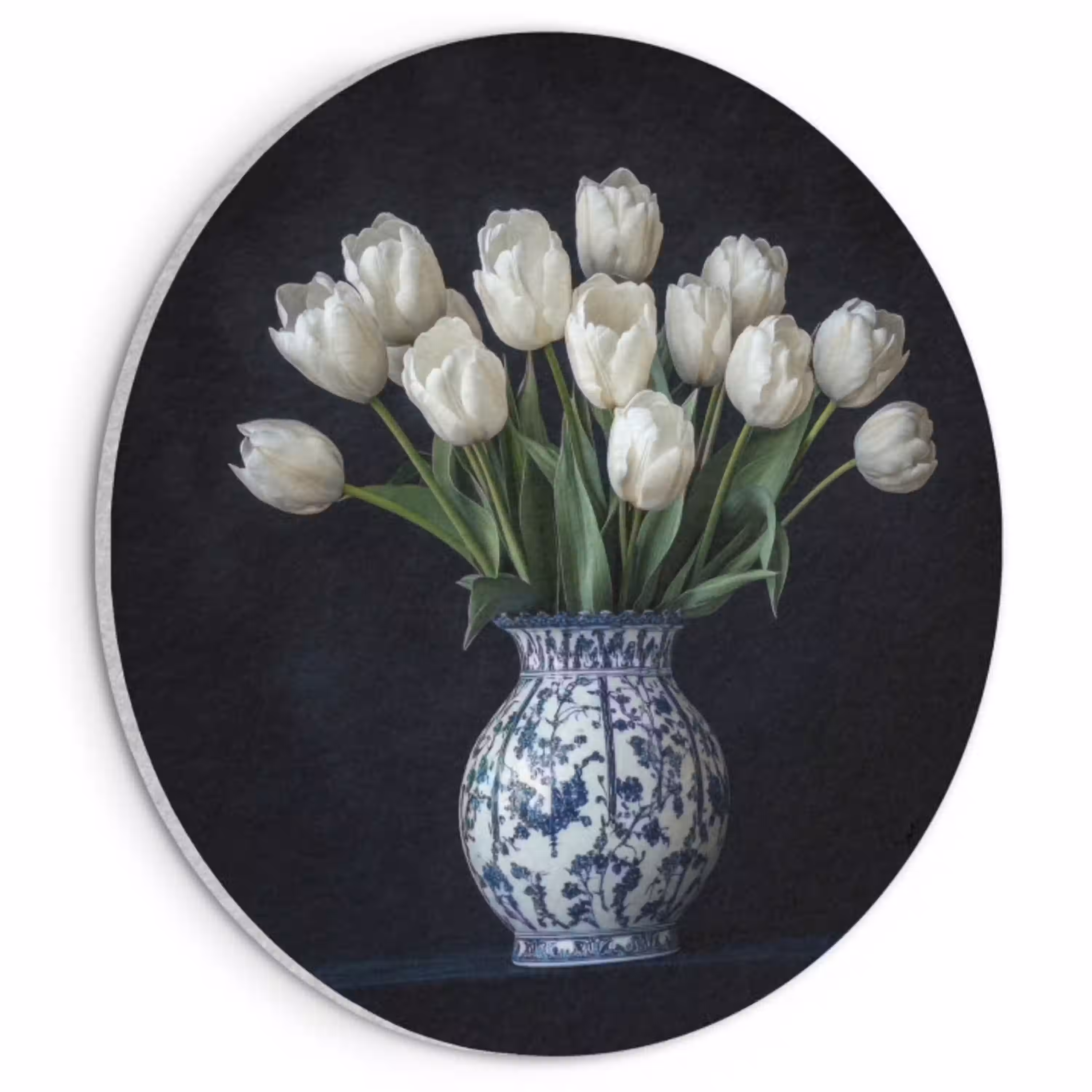 Wit - Bloemen - Tulpen - Vaas Akoestische PET Vilt - Rond klein -3d