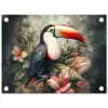 Toekan - Vogels - Bloemen - Planten - Tropisch tuinposter los doek klein -3d