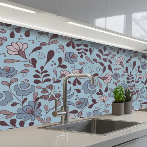 Patroon - Bloem - Grijs - Blauw keuken achterwand 2 middel 871 -3d_schuin
