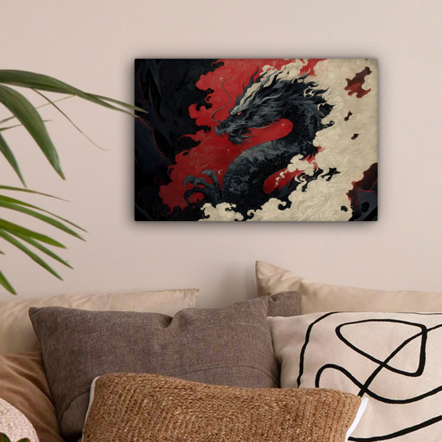 Zwarte draak - Rookwolken - Rood canvas 2cm klein -sfeer1