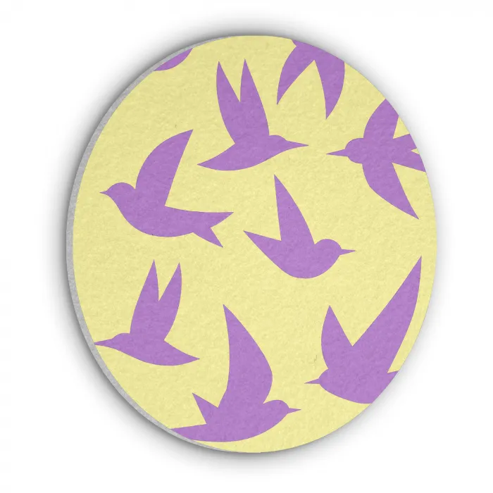 Vogels - Cirkel - Geel - Beweging Akoestische PET Vilt - Rond klein -3d