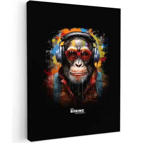 Chimpansee met koptelefoon en graffiti-spray canvas 2cm klein -z3d