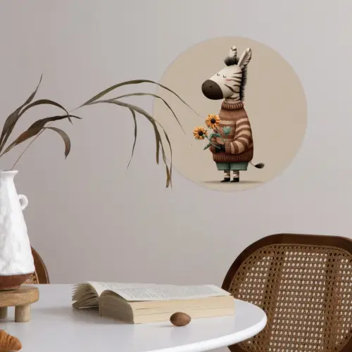 Zebra - Zonnebloemen - Warm Wandcirkel behangsticker klein -sfeer3