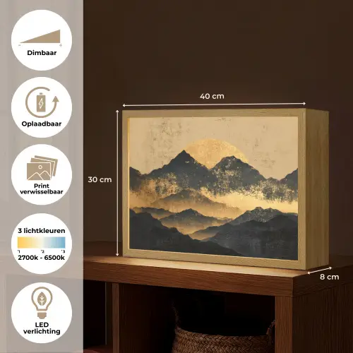 Gouden Bergen bij Maanlicht Light Box met batterij (Wandlamp) middel -USP_websiteoverzichtNL