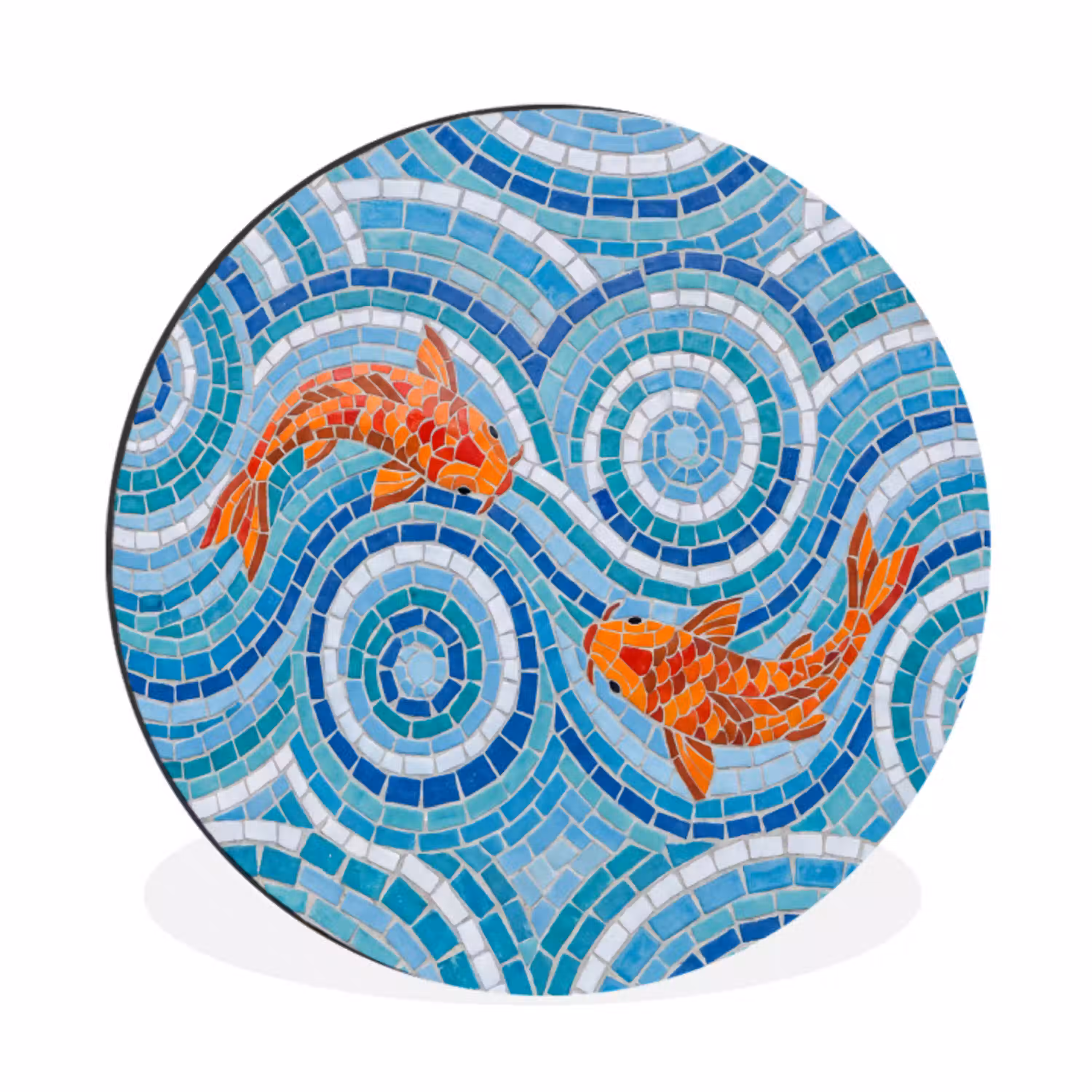 Vis - Mozaïek - Water - Decoratief - Blauw Wandcirkel aluminium klein -3d