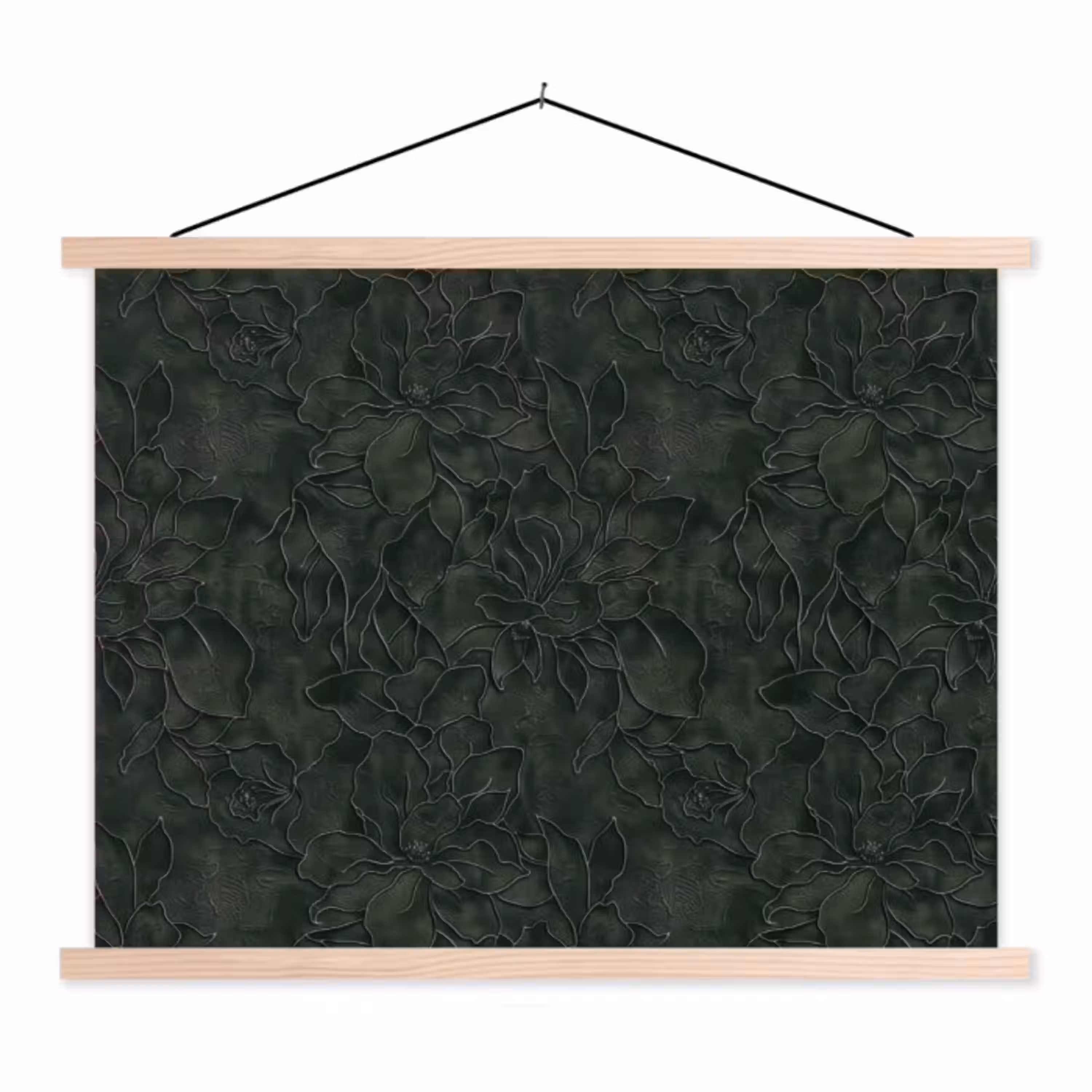Bloemen - Lijnen - Groen textielposter latten blank klein 122 -3d