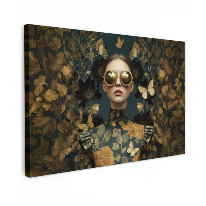Vrouw - Bladeren - Goud - Vlinders Tuinposter op houten frame 2 cm dik klein -3d
