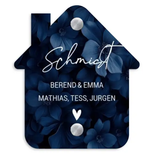 Blauwe bloemen - Sierlijk Naambord Huisje klein -3d