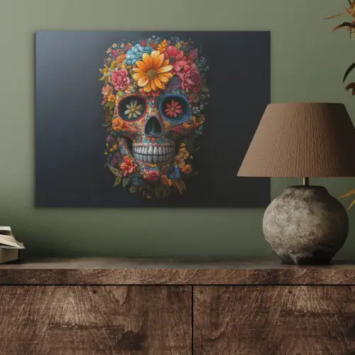 Bloemen - Kleurrijk - Schedel PET vilt klein -sfeer2