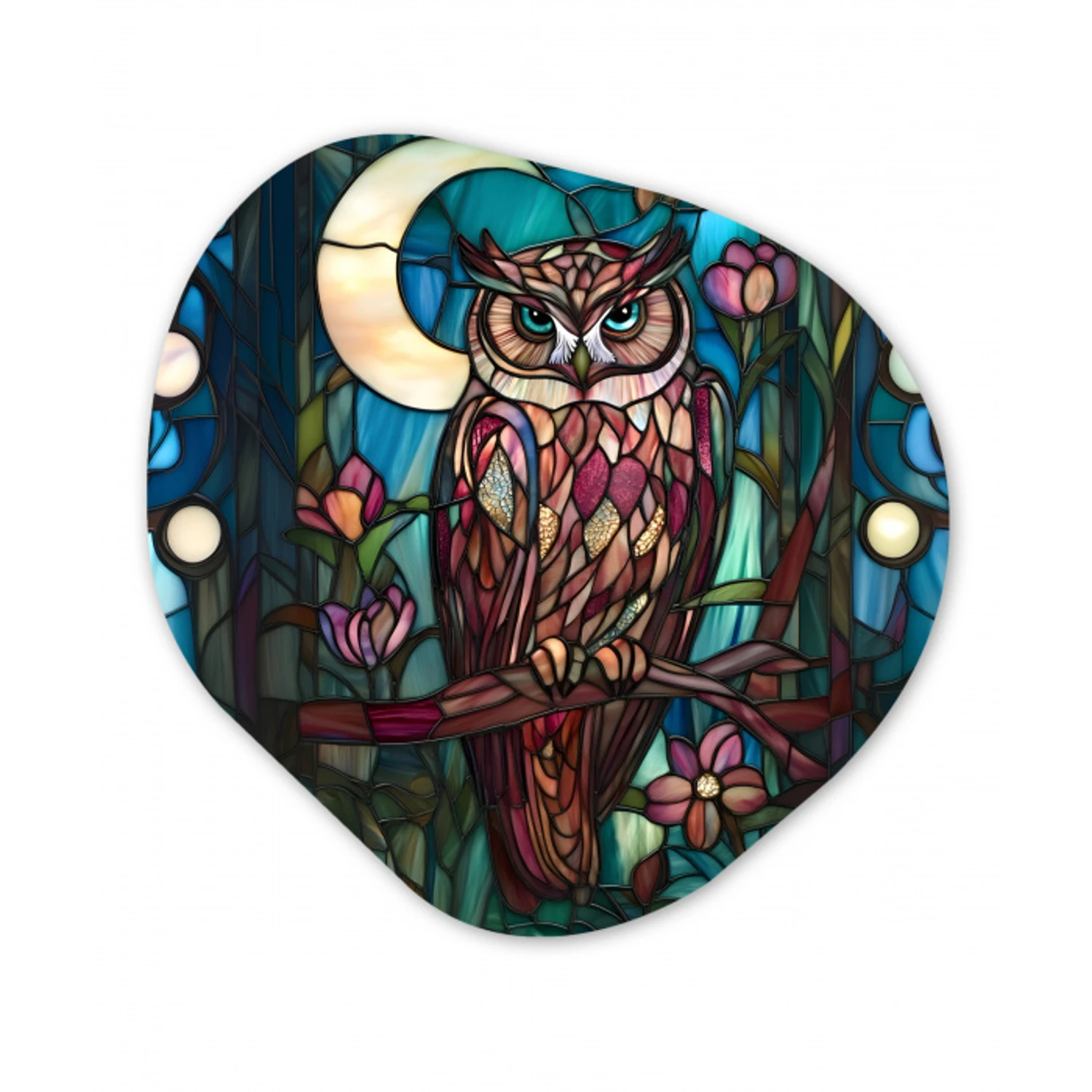 Uil - Mozaïek - Maan - Nacht Wandcirkel Organisch Forex 3mm klein -3d