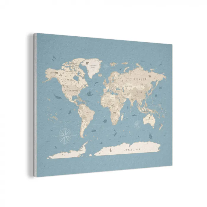 Wereldkaart - Oceaan - Realistisch - Blauw PET vilt klein -3d