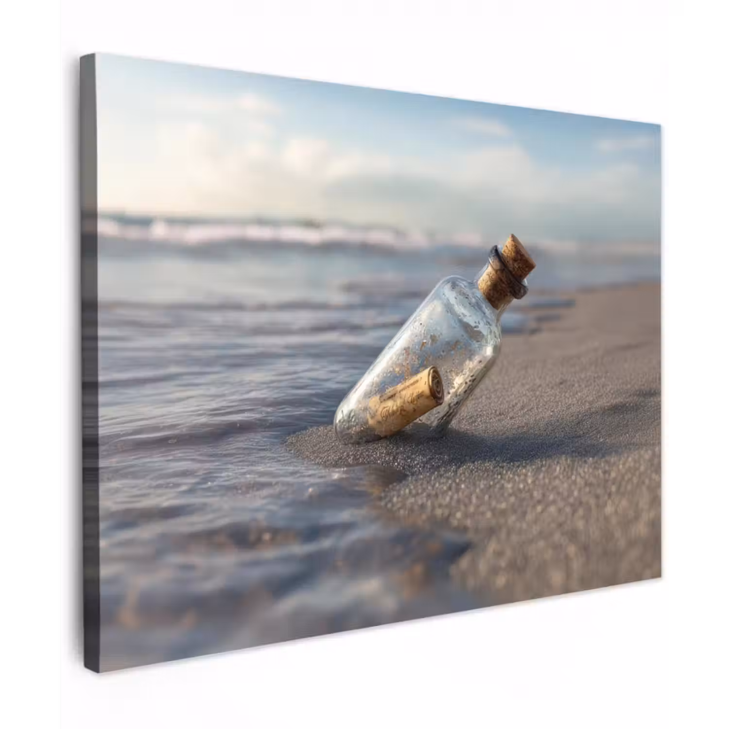 Leinwandbild - Glasflasche - Post - Meer - Sand