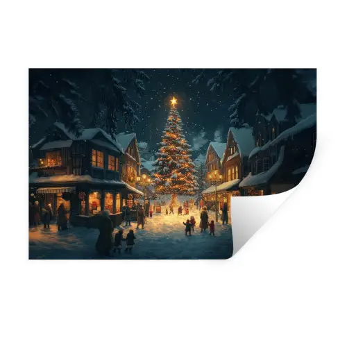 Kerstfeest - Dorp - Donker Muursticker klein -3d