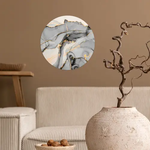 Marmer - Goud - Grijs Wandcirkel behangsticker klein -sfeer1