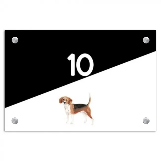 Naambordje voordeur - Rechthoek - Zwart wit - Huisdier - Beagle