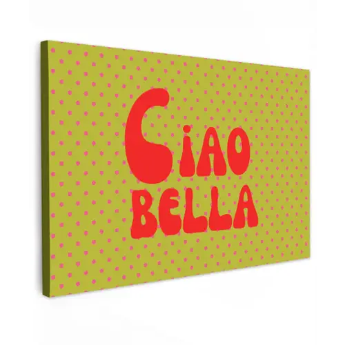 Ciao bella - Rood - Groen - Stippen Tuinposter op houten frame 2 cm dik klein -3d