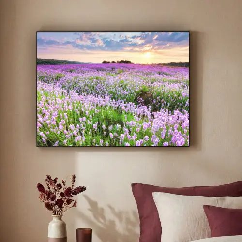 Bloemen - Lavendel - Paars - Lucht - Zonsondergang - Weide - Natuur Textielframe zwart klein -sfeer1