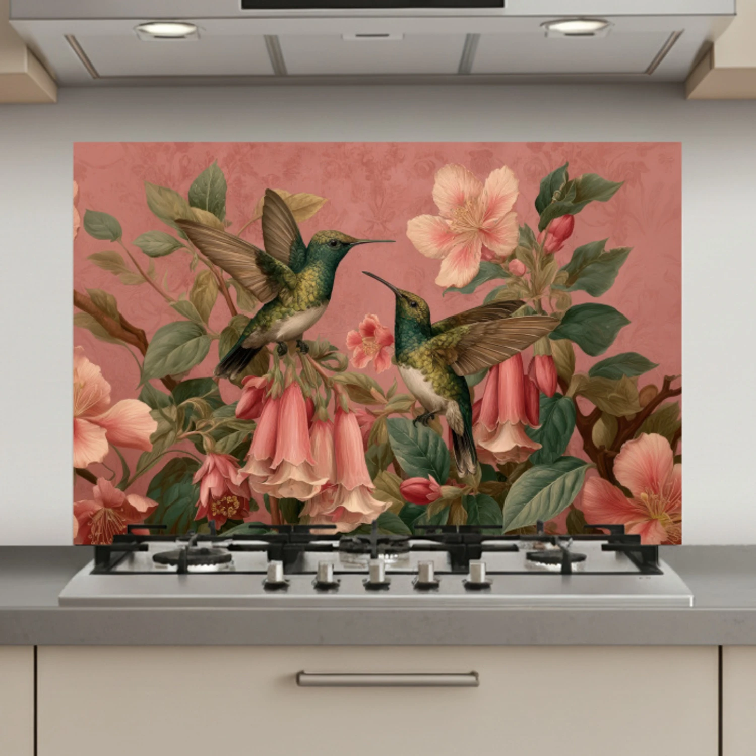 Kolibries - Bloemen - Groen - Roze keuken achterwand spatscherm klein -3d_website
