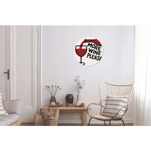 Wijnfles - Quote - Rood - Glas Wandcirkel aluminium klein -woonkamer