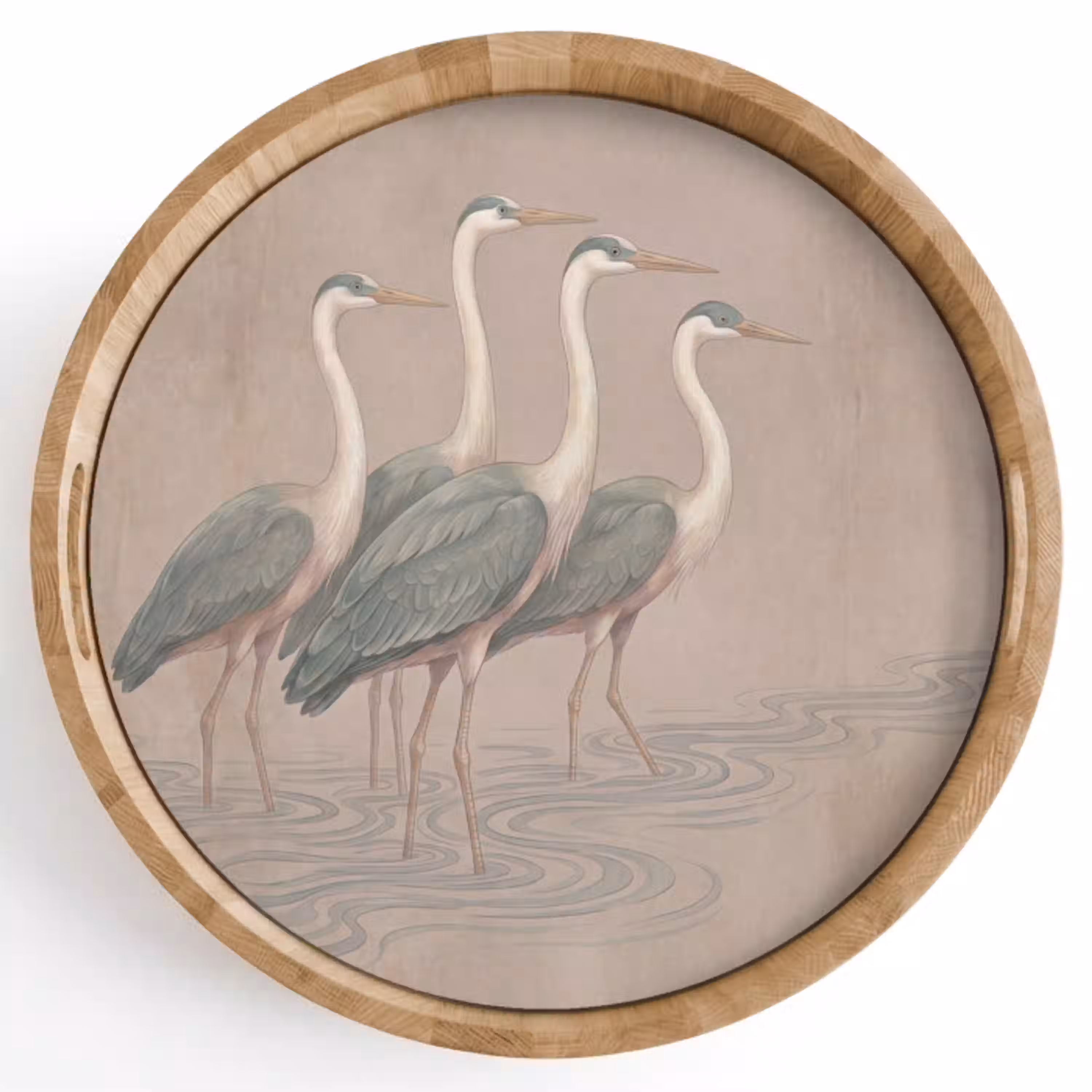 Vogel - Water - Natuur - Vintage Dienblad Rond middel -z3d_shopping