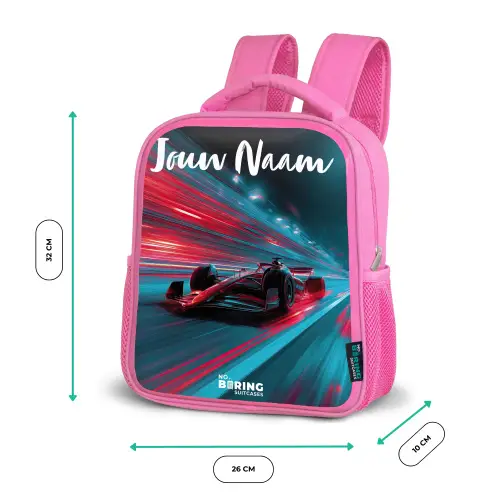 Formule 1 - Raceauto - Rood - Neonverlichting Kinderrugzak - Roze middel -productfoto_formaten