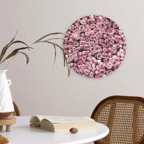 Bloemen - Rozen - Natuur - Roze - Botanisch Wandcirkel kunststof plaat 5mm dik klein -sfeer4