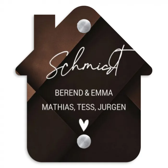 Bruine vlakken - Sierlijk Naambord Huisje klein -3d