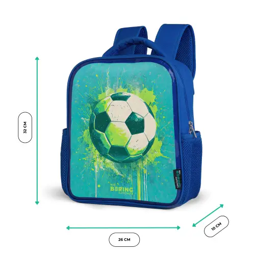 Voetbal - Verfspatten - Groen - Blauw Kinderrugzak - Blauw middel -productfoto_formaten