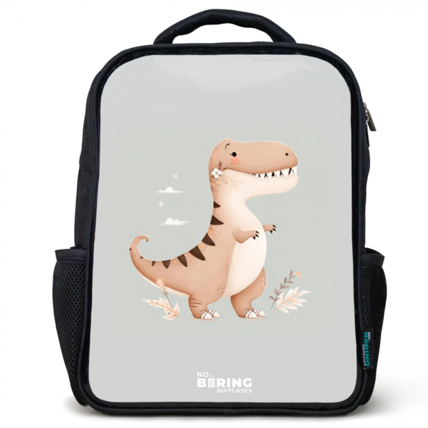 Dino in beige en grijze kleuren Rugzak - Zwart middel -3d