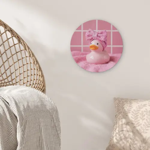 Badeend -Strik - Roze Akoestische PET Vilt - Rond klein -sfeer4