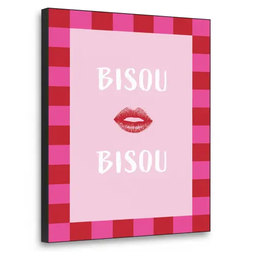 Kiss - Roze - Frans - Valentijn Textielframe zwart klein -3d